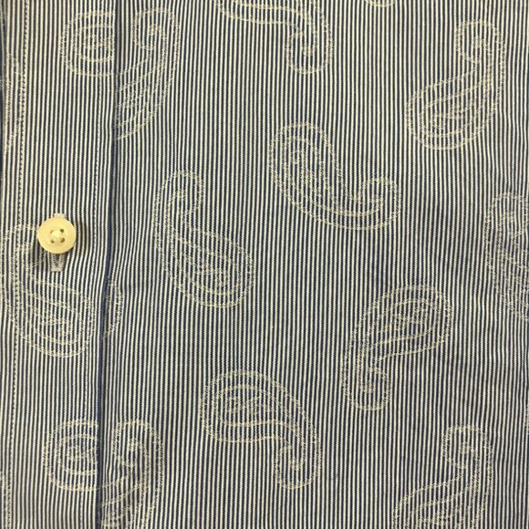 Thomas Dean Men’s Long Sleeve Button-Up Shirt Blue & White Paisley Stripe XL - Picture 6 of 7